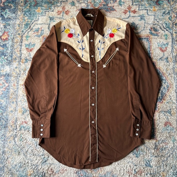 Vintage Other - Vintage 80s Barb Western Floral Embroidered Pearl Snap Shirt Medium